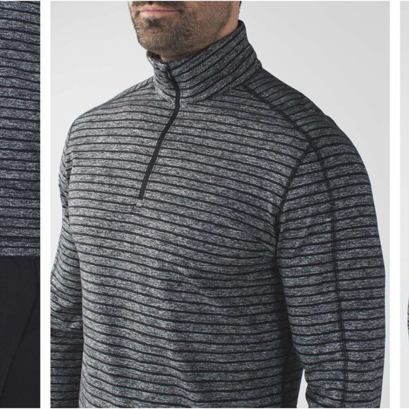 Lululemon Surge Warm 1/2 Zip Raven Stripe Black Heathered Black Ptp 21.5 - Picture 6 of 10